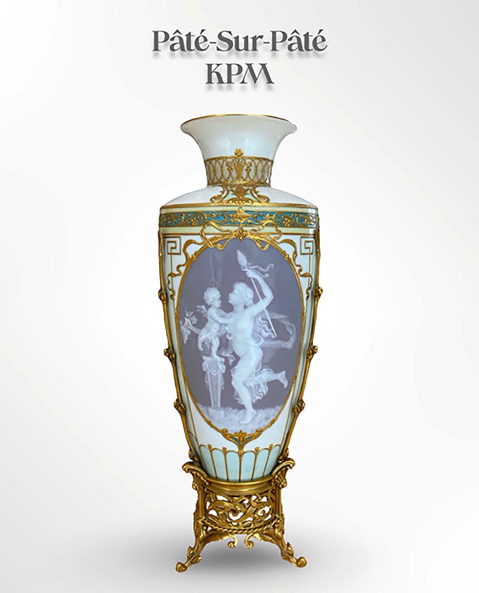 19th C. German KPM Pate-Sur-Pate Porcelain Bronze Vase, Hallmarked: 19th C. German KPM Pate-Sur-Pate Porcelain Bronze Vase, Signed. H 11.6" x W 4.25"