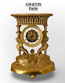 Early 19th C. French Figural Bronze Empire Clock, Hallmarked