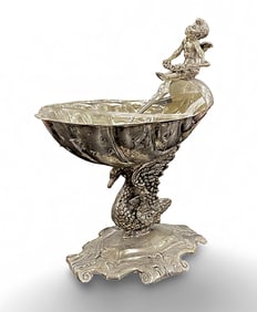 19th C. German Crystal Mounted Figural Silver Miniature Taza