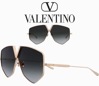 A Valentino V - Hexagon Shiny Gold/Blue Grey Shaded Sunglasses