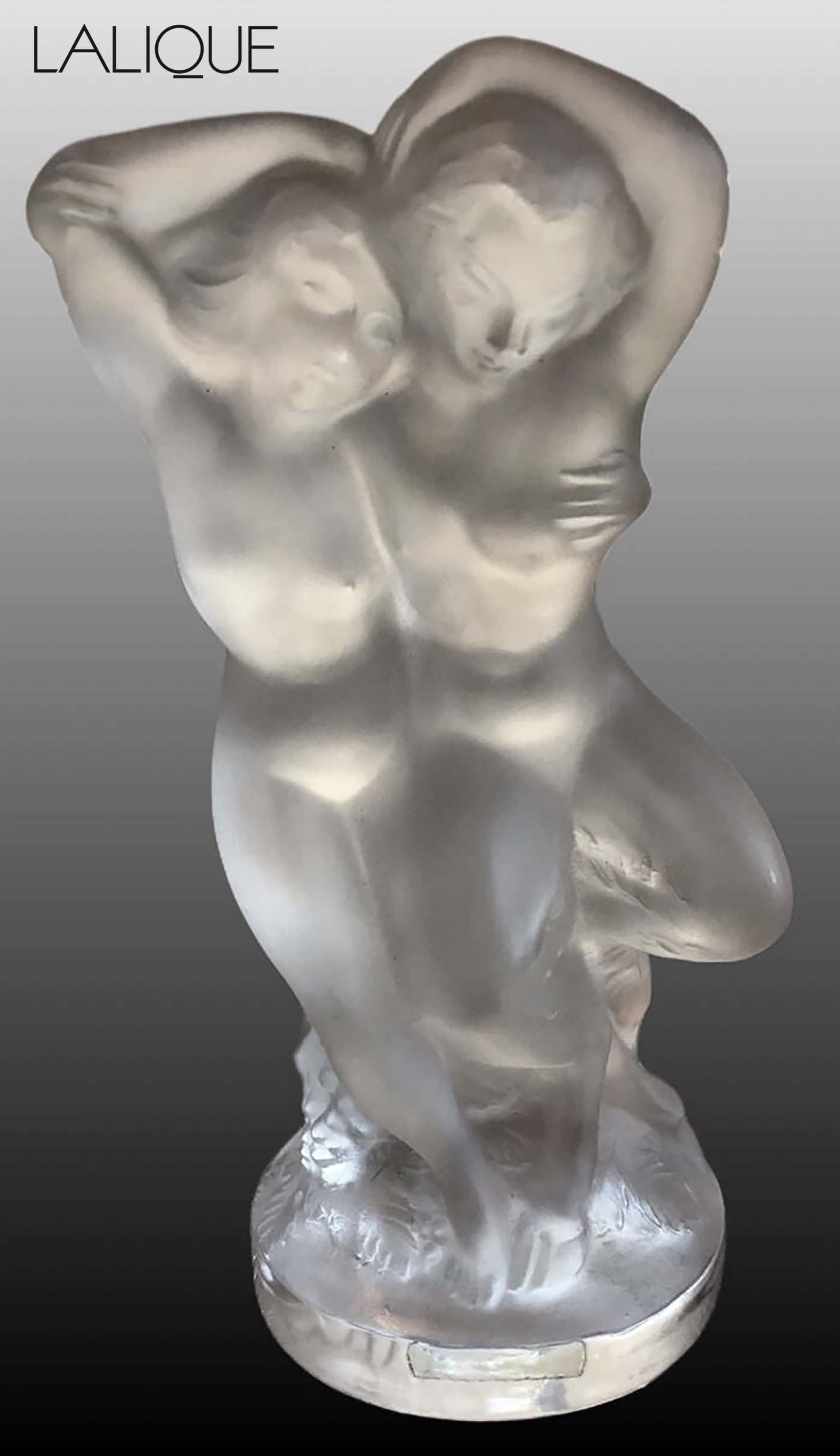 A Vintage French Lalique Pam & Diana Frosted Crystal Figurine Group, Signed (1 of 9)