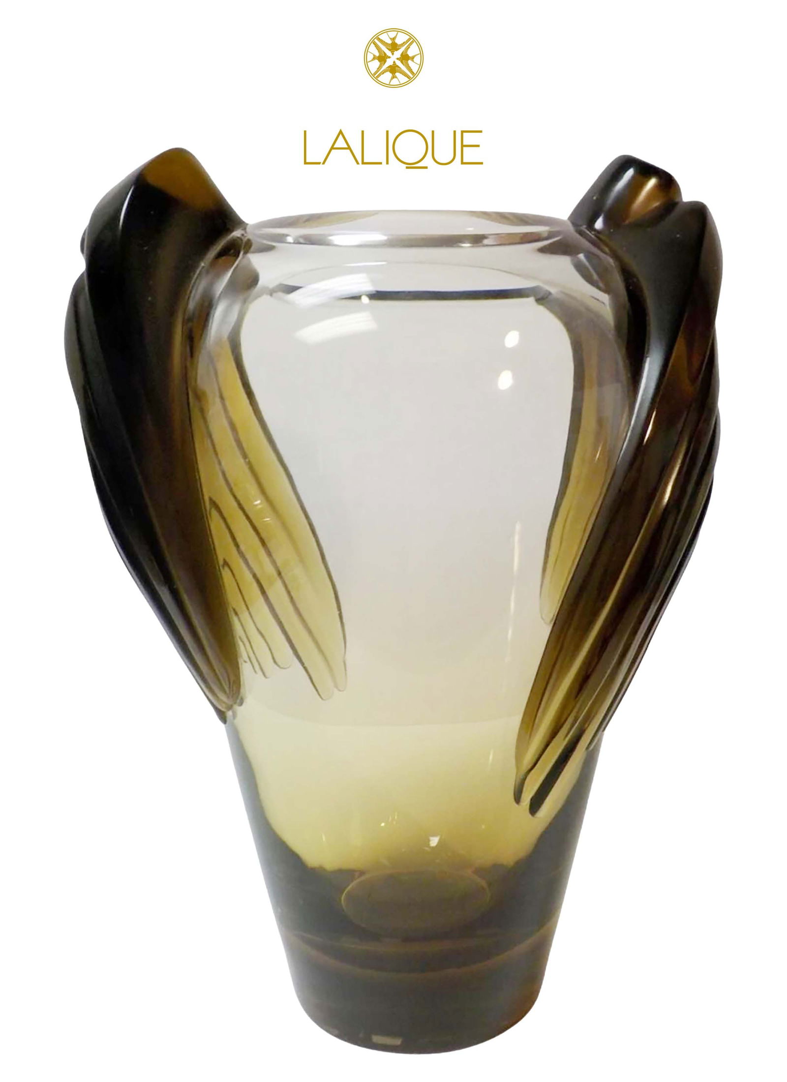 A Large French Lalique Art Glass Amber Heavy Crystal Marrakech Vase, Signed (1 of 10)