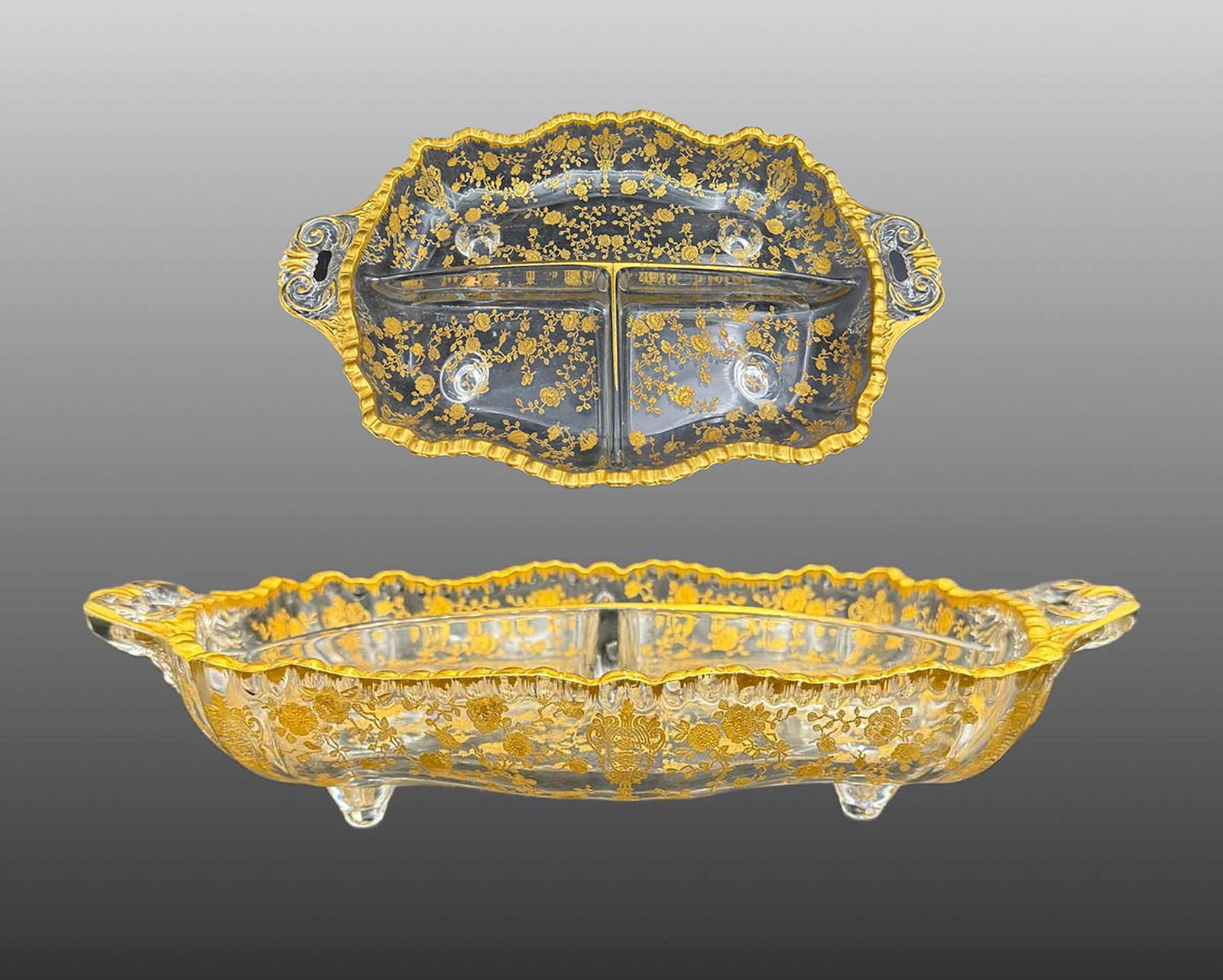 A Cambridge Wildflower Gold Encrusted Crystal Candy Bowl (1 of 5)