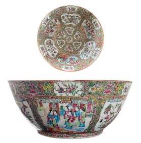 19th Century Chinese Export Rose Medallion Punch Bowl