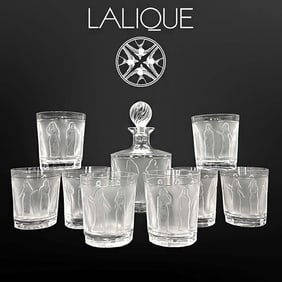A Lalique Femme A L'Antique Crystal Liquor Service Set, Signed