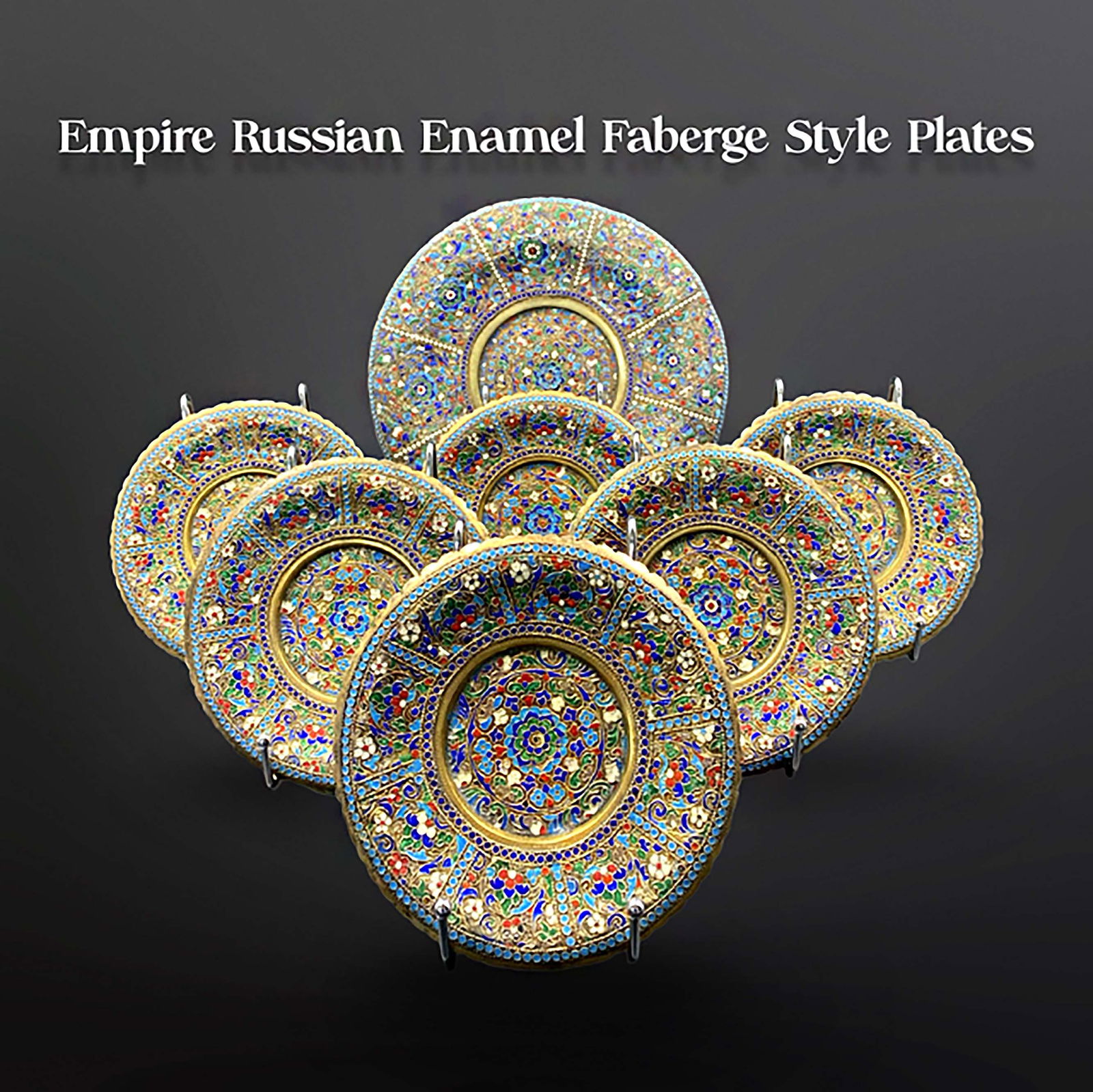 A Lot of 7 Russian Empire Faberge Style Enamel Dish & Plates (1 of 3)