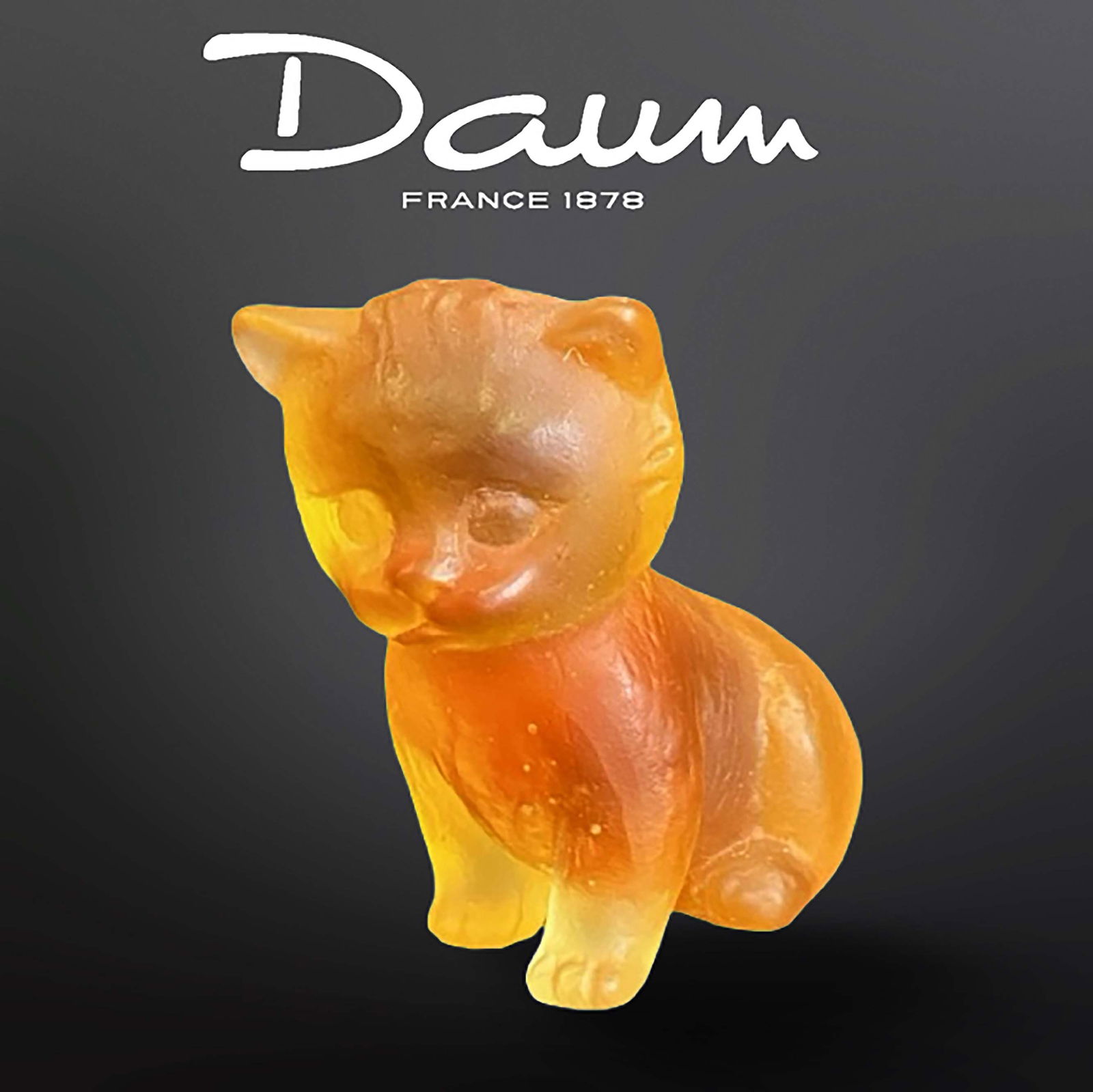 A French Daum Pate De Verre Art Glass Kitty Figurine, Signed (1 of 4)