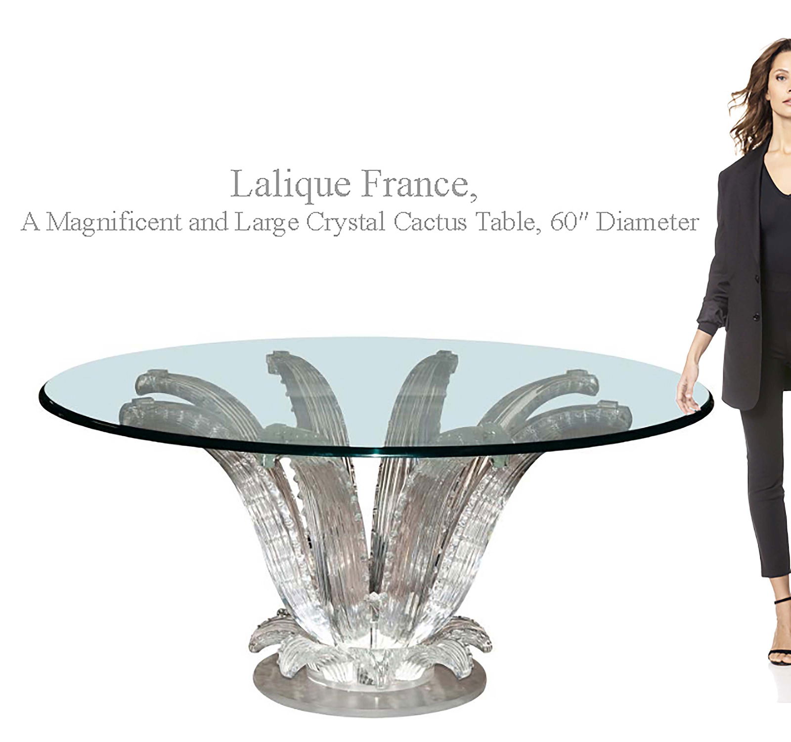 A Large Magnificent French Lalique Crystal Cactus Table: A Large Magnificent French Lalique Crystal Cactus Table. D 60"