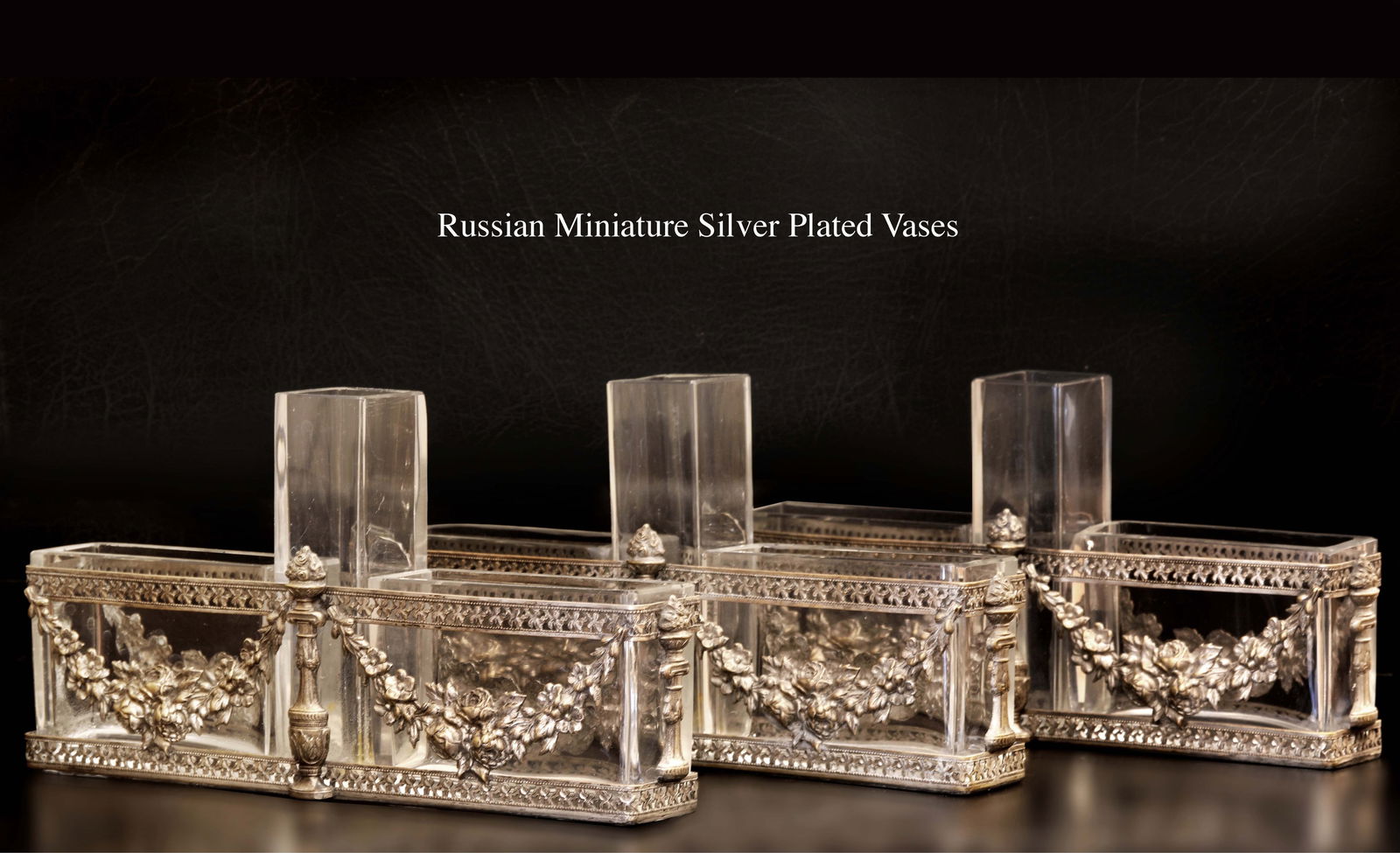 A Set of Three 19th C. Russian Miniature Silver Plated Vases (1 of 1)