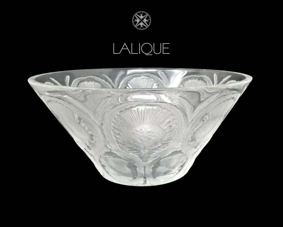A Large French Lalique Chardons Thistle Crystal Bowl, Signed: A Large French Lalique Chardons Thistle Crystal Bowl, Signed. H 5.75" x D 10"