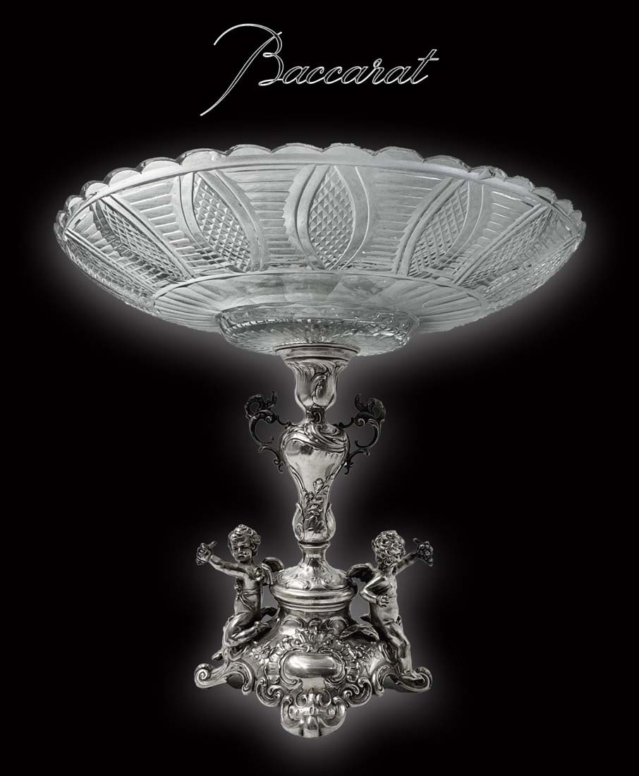A Fine Baccarat Crystal on 800 Silver Figural Base Centerpiece, Hallmarked: A French Baccarat Crystal on 800 Silver Figural Base Centerpiece, Hallmarked. H 10.25" x D 12"