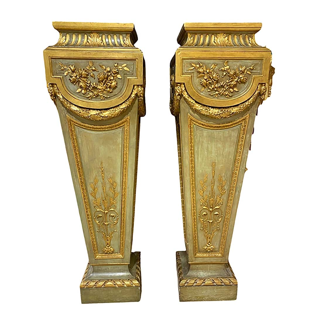 A Pair of 19th C. French Giltwood Pedestals: A Pair of 19th C. French Giltwood Pedestals. H 51" x L 14.75" x W 14.75"