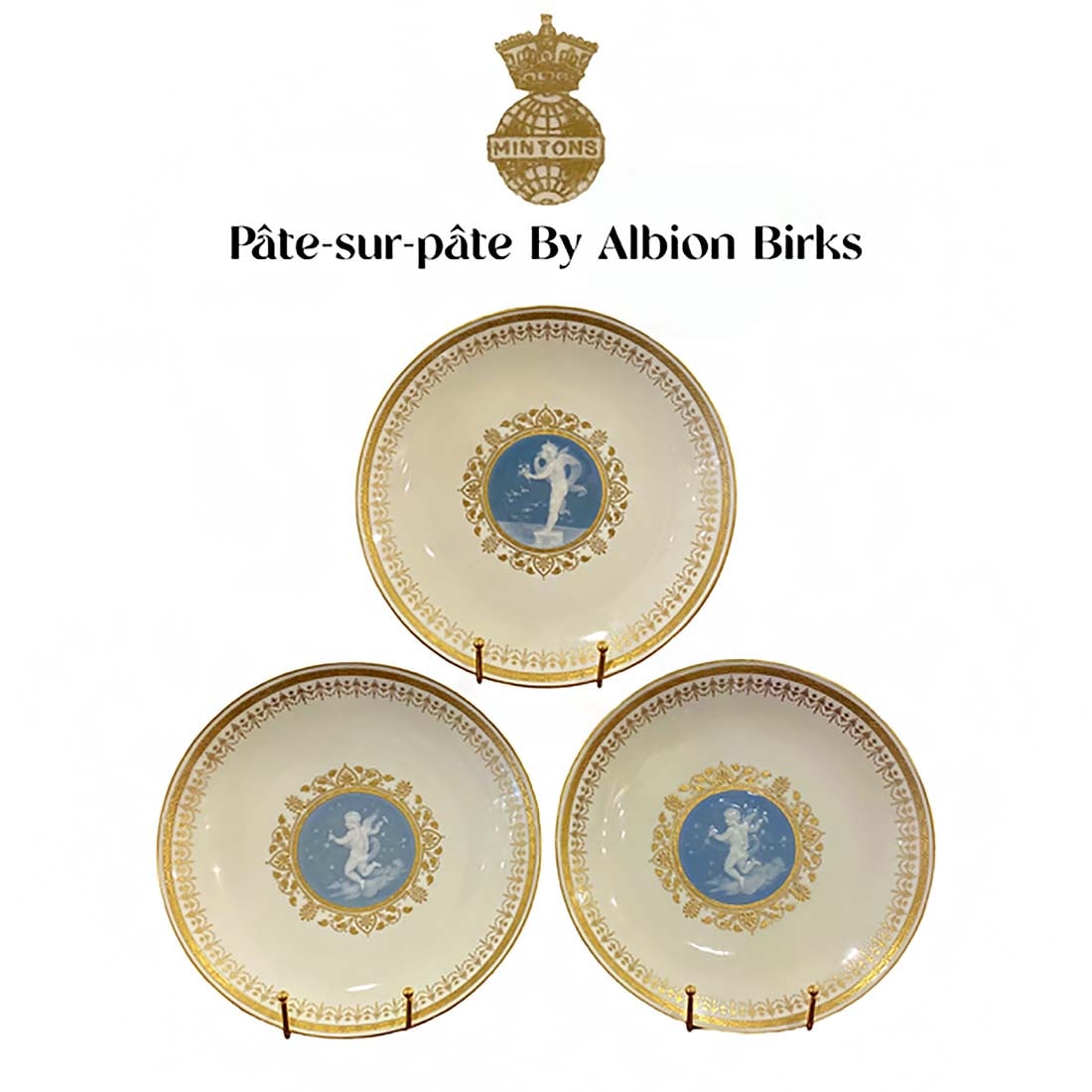 A Lot of 3 19th C. English Minton Pate-Sur-Pate Decorative Wall Plates, Signed & Hallmarked: A Lot of 3 19th C. English Minton Hand Crafted Pate-Sur-Pate Porcelain Decorative Wall Plates, Signed & Hallmarked! D 9.65" inches