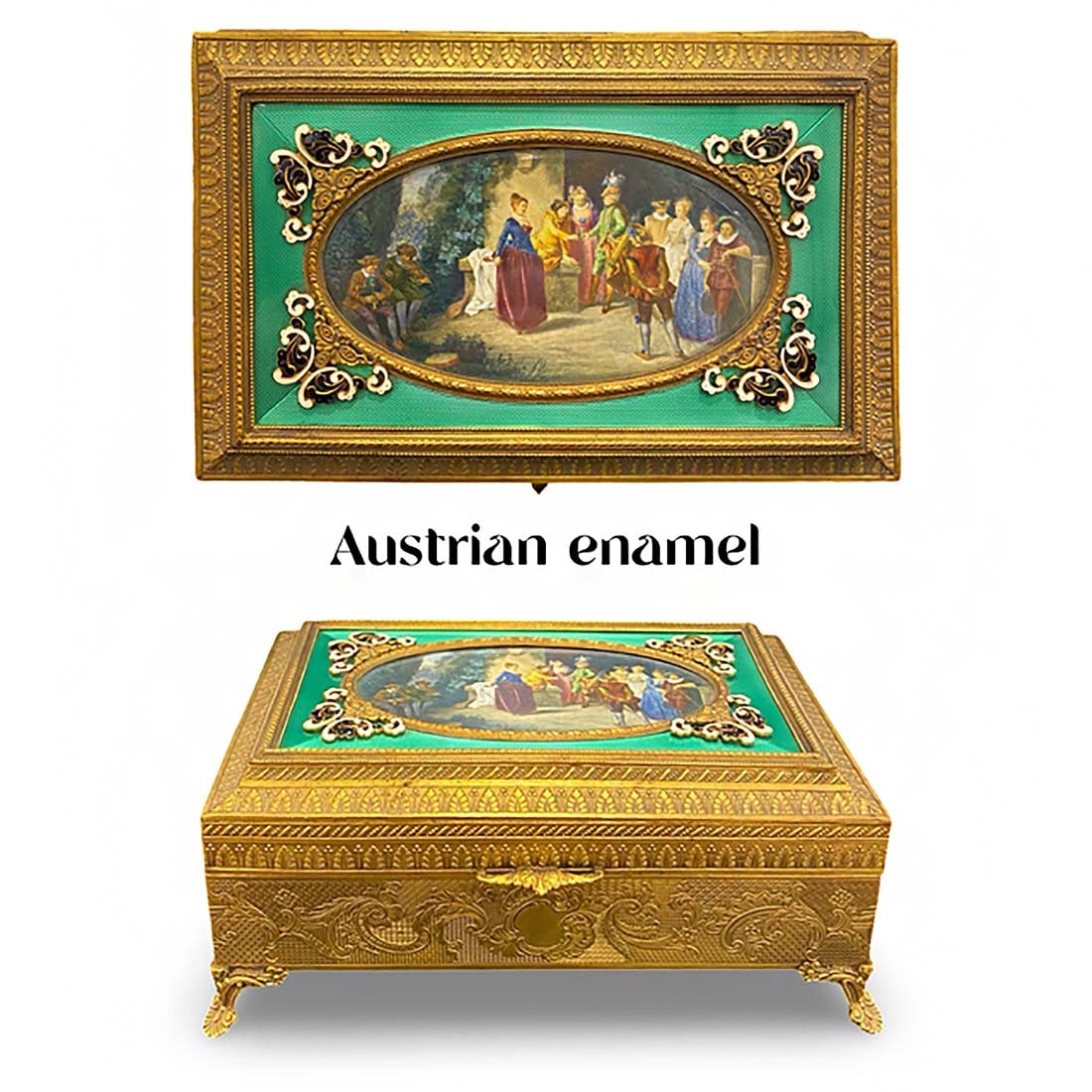 19th C. Austrian Viennese Hand Painted Enamel Bronze Jewelry Box (1 of 7)