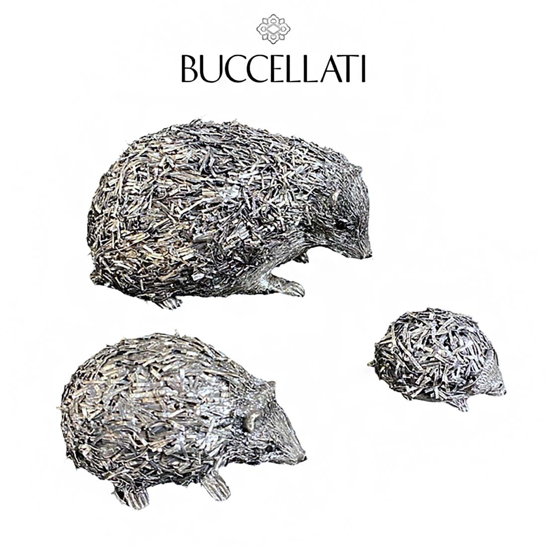 A Lot of 3 Italian Buccellati Sterling Silver Hedgehog Figurines, Signed: A Lot of 3 Italian Buccellati Sterling Silver Hedgehog Statues, Hallmarked. H 4" x L 7.25"; H 2.25" x L 4"; H 1.5" x L 2.5"