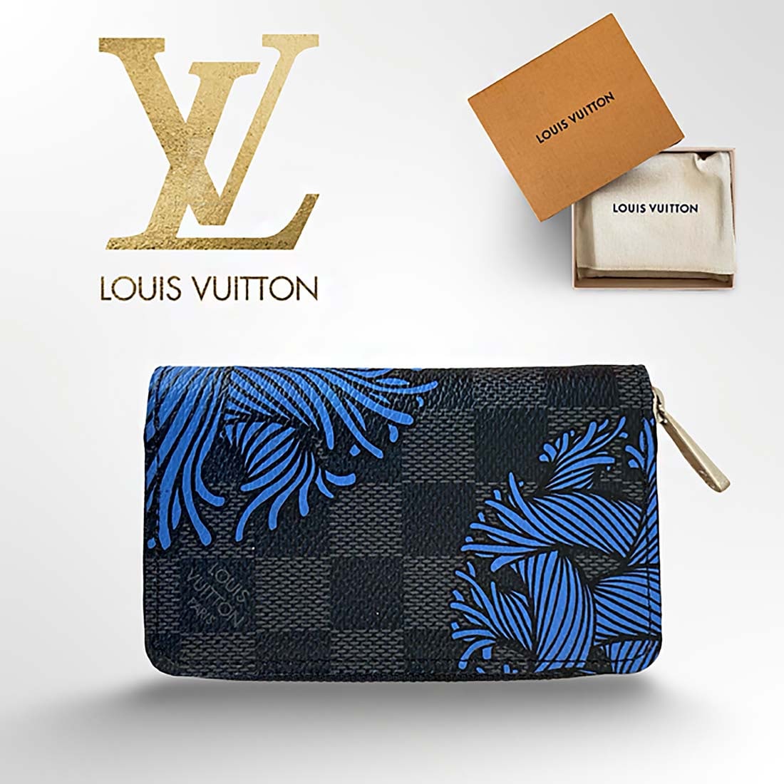 A LOUIS VUITTON Christopher Nemeth Damier Graphite Canvas Rope Coin Purse: A French LOUIS VUITTON Limited Edition Christopher Nemeth Damier Graphite Canvas Rope zippy Coin Purse in original box. H 3" x L 4.75" x W .75"