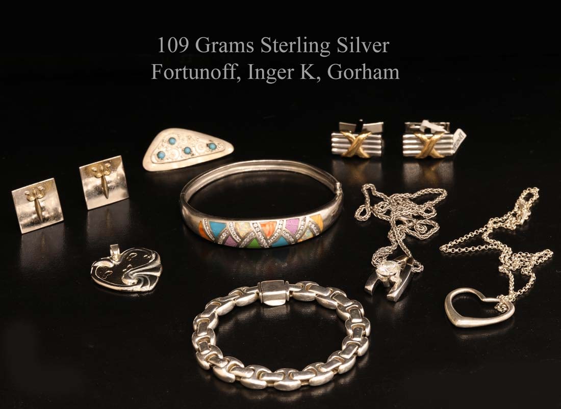 A Set of Vintage Fortunoff, Inger K & Gorham 109 Gr. Sterling Silver & 14k Gold Jewelry: A Set of Vintage Fortunoff, Inger K & Gorham 109 Grams Sterling Silver & 14k Gold Jewelry.