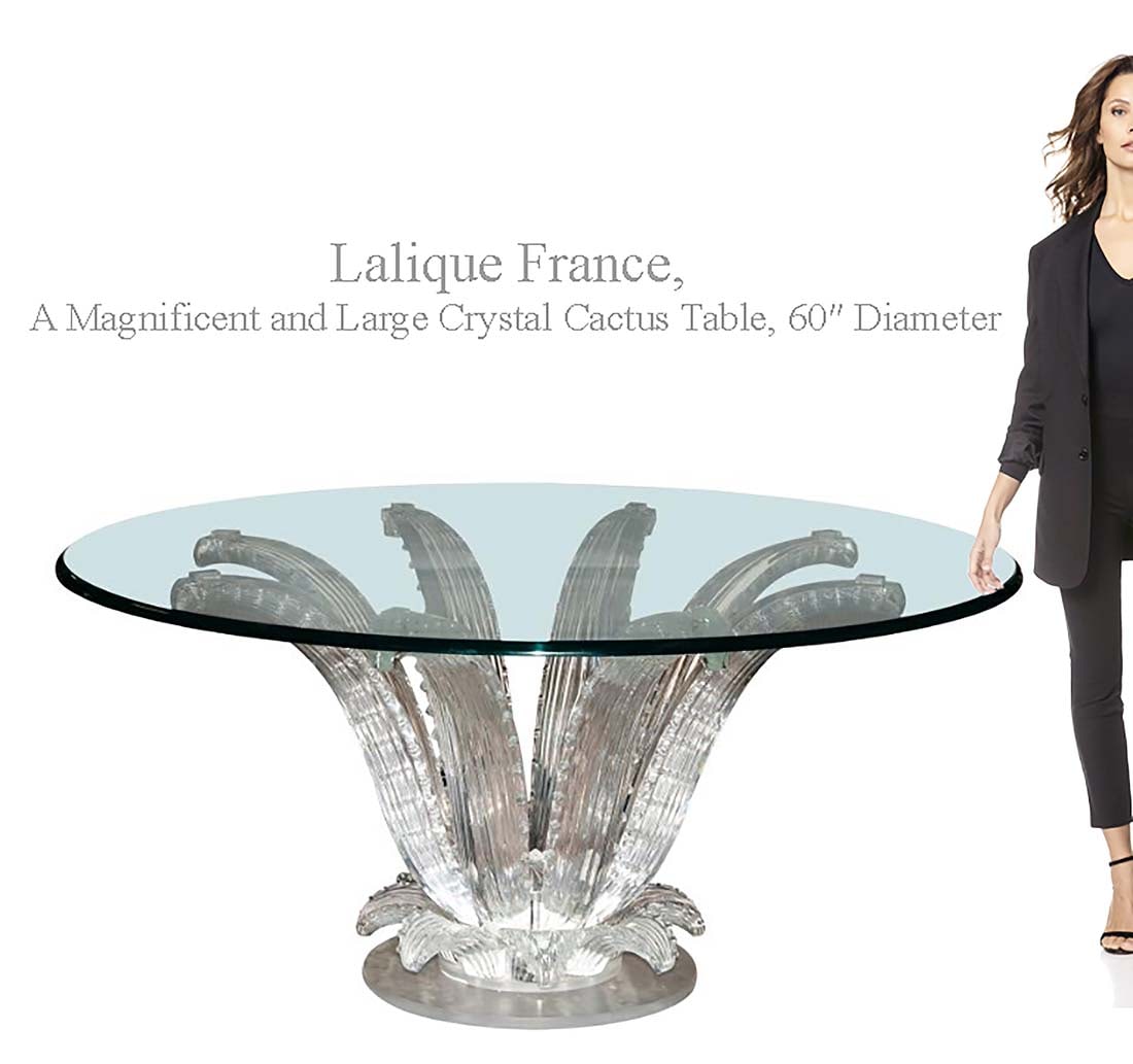 A Large Magnificent French Lalique Crystal Cactus Table: A Large Magnificent French Lalique Crystal Cactus Table. D 60"