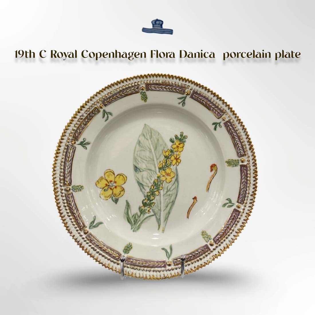 19th C. Royal Copenhagen Flora Danica Decorative Wall Plate, Signed: 19th C. Danish Royal Copenhagen Flora Danica Hand Painted Porcelain Decorative Wall Plate, Signed & Hallmarked. D 10"