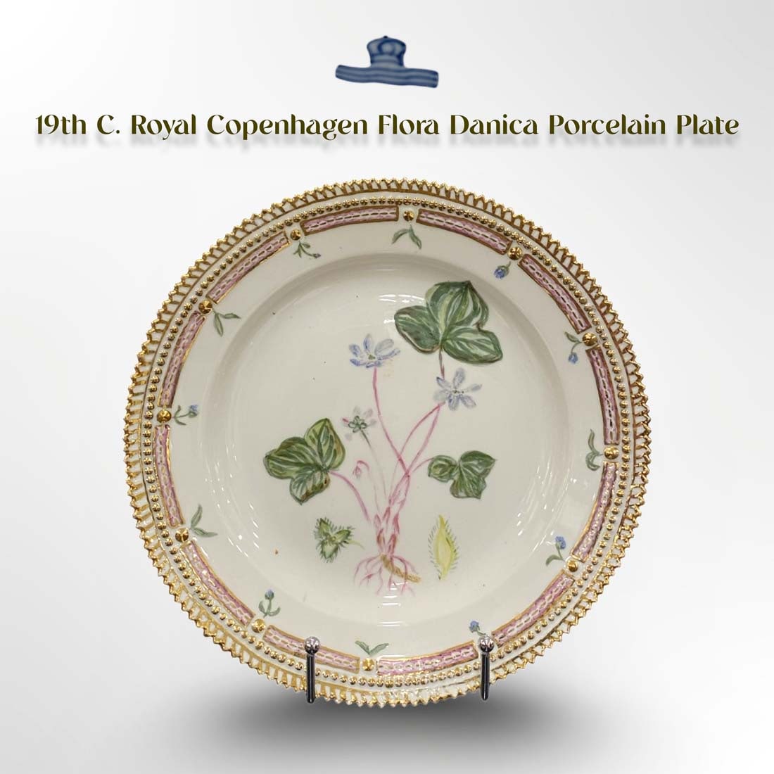 19th C. Royal Copenhagen Flora Danica Decorative Wall Plate, Signed: 19th C. Danish Royal Copenhagen Flora Danica Hand Painted Porcelain Decorative Wall Plate, Signed & Hallmarked. D 9"
