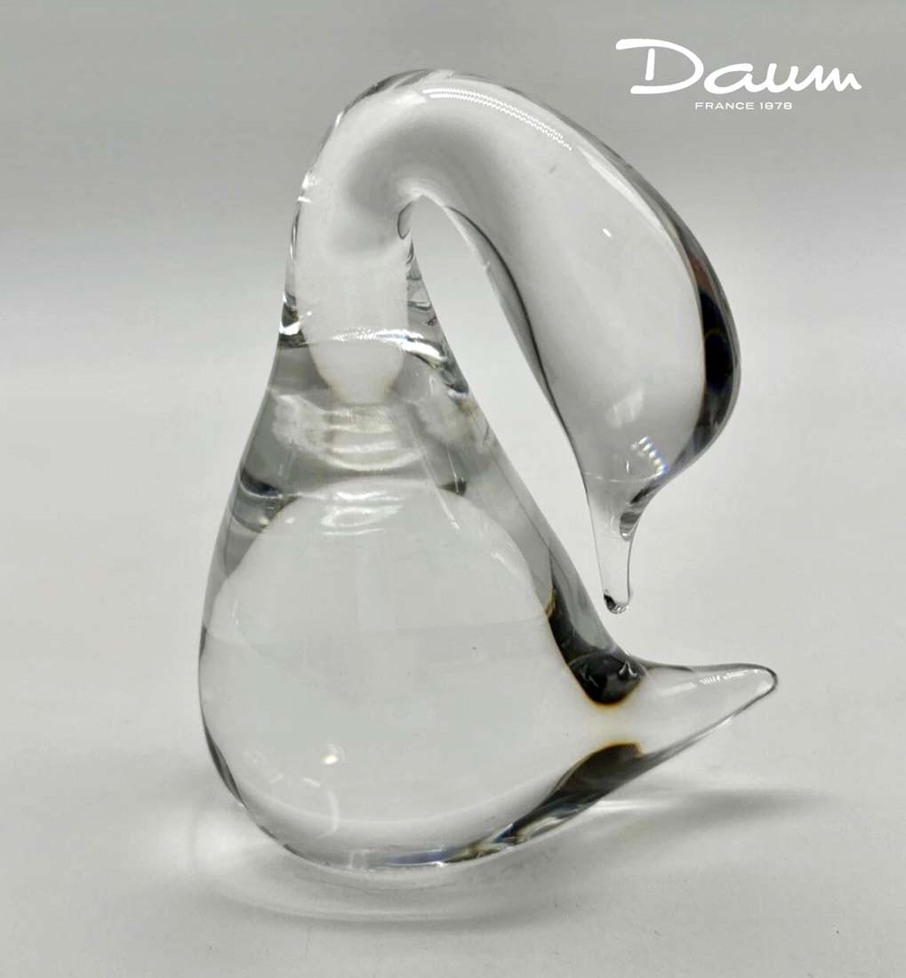 A French Daum Art Glass Crystal Swan Bird Figural Paper Weight, Signed: A French Daum Art Glass Crystal Swan Bird Figural Paper Weight, Signed. H 5"