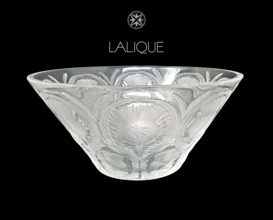 A Large French Lalique Chardons Thistle Crystal Bowl, Signed (1 of 5)