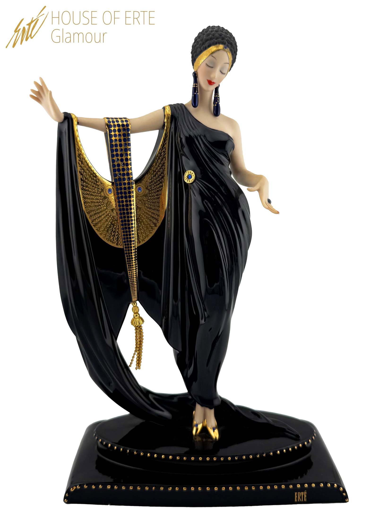 Glamour, A Vintage ERTE Limited Edition Hand Painted Figurine, Signed: Glamour, A Vintage the Franklin Mint House of ERTE Limited Edition (#1978) Hand Painted Porcelain Figurine, Hallmarked. 6.75" x 3" x H 10"