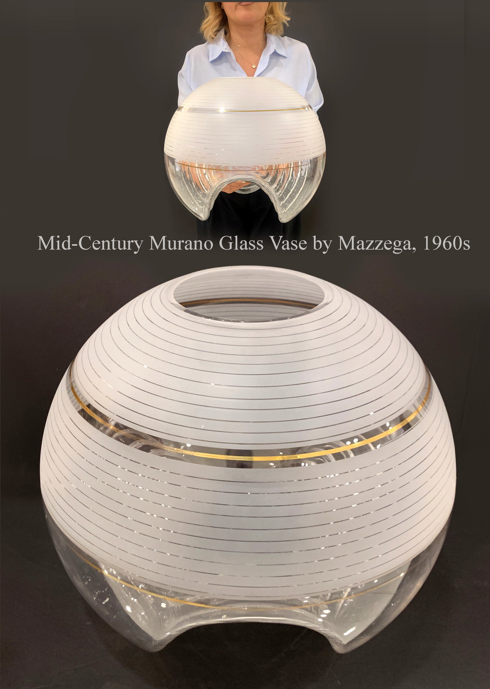 A Large Mid 20th Century Italian Murano Modern Glass Crystal Vase: A Large Mid 20th Century Italian Murano Modern Glass Crystal Vase by Mazzega. Circa 1960's. H 12" x W 12"
