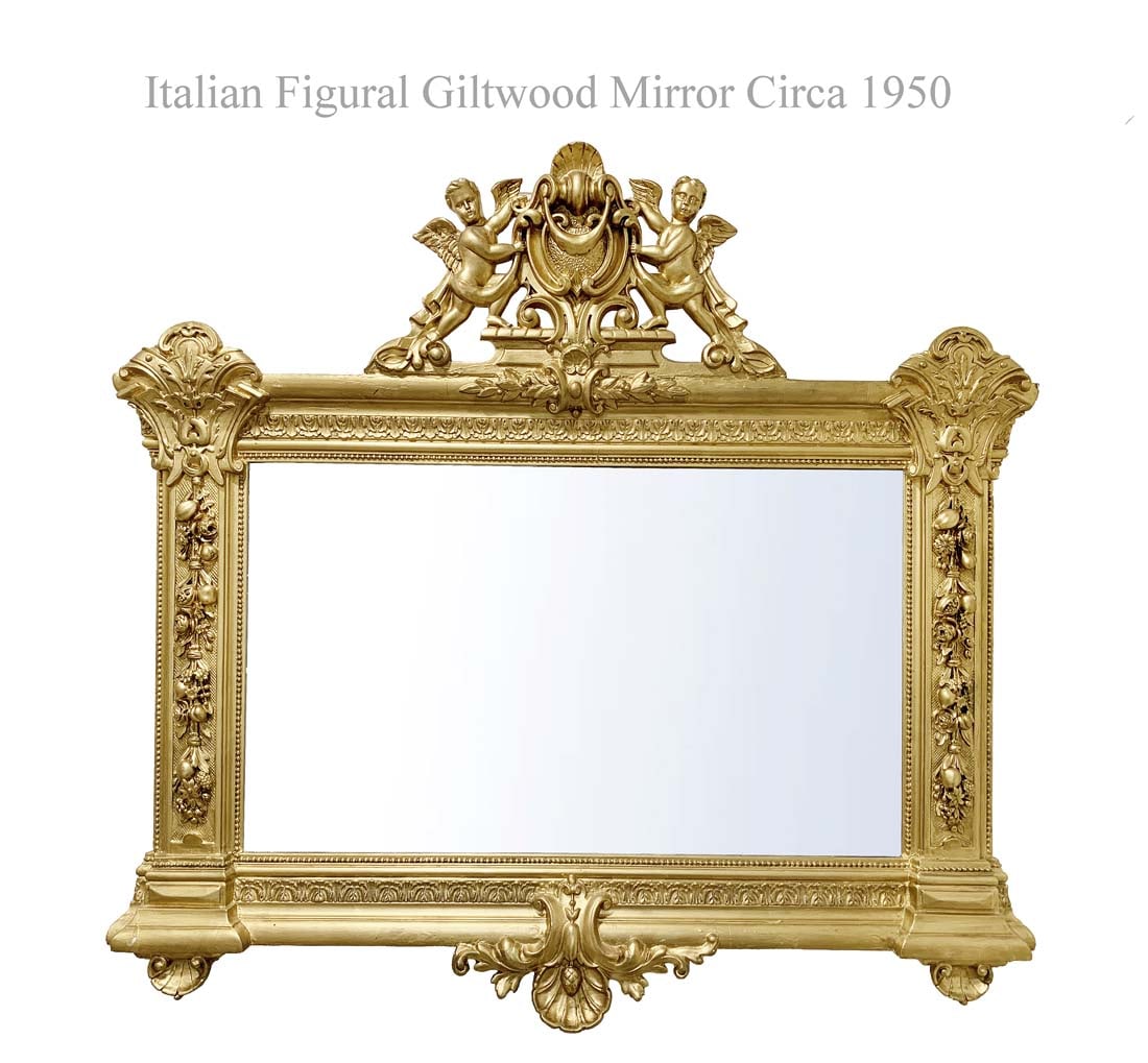 A Vintage Italian Figural Giltwood Framed Mirror: A Vintage Italian Figural Giltwood Mirror, Circa 1950. 41" x 37"