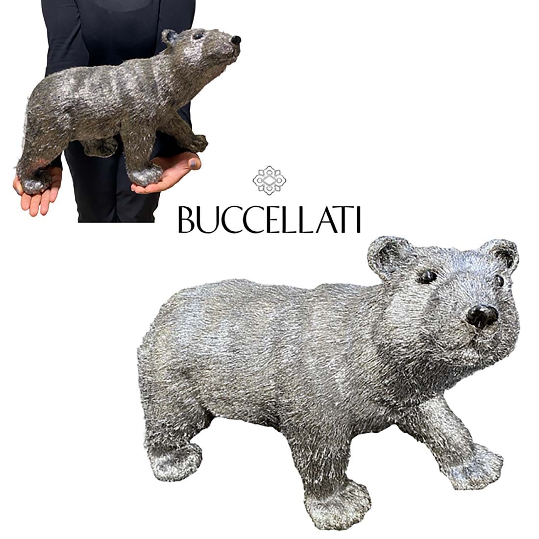 A Large Italian Buccellati Sterling Silver Bear Statue, Signed: A Large Italian Buccellati Sterling Silver Bear Sculpture, Signed. H 11" x L 16.75"