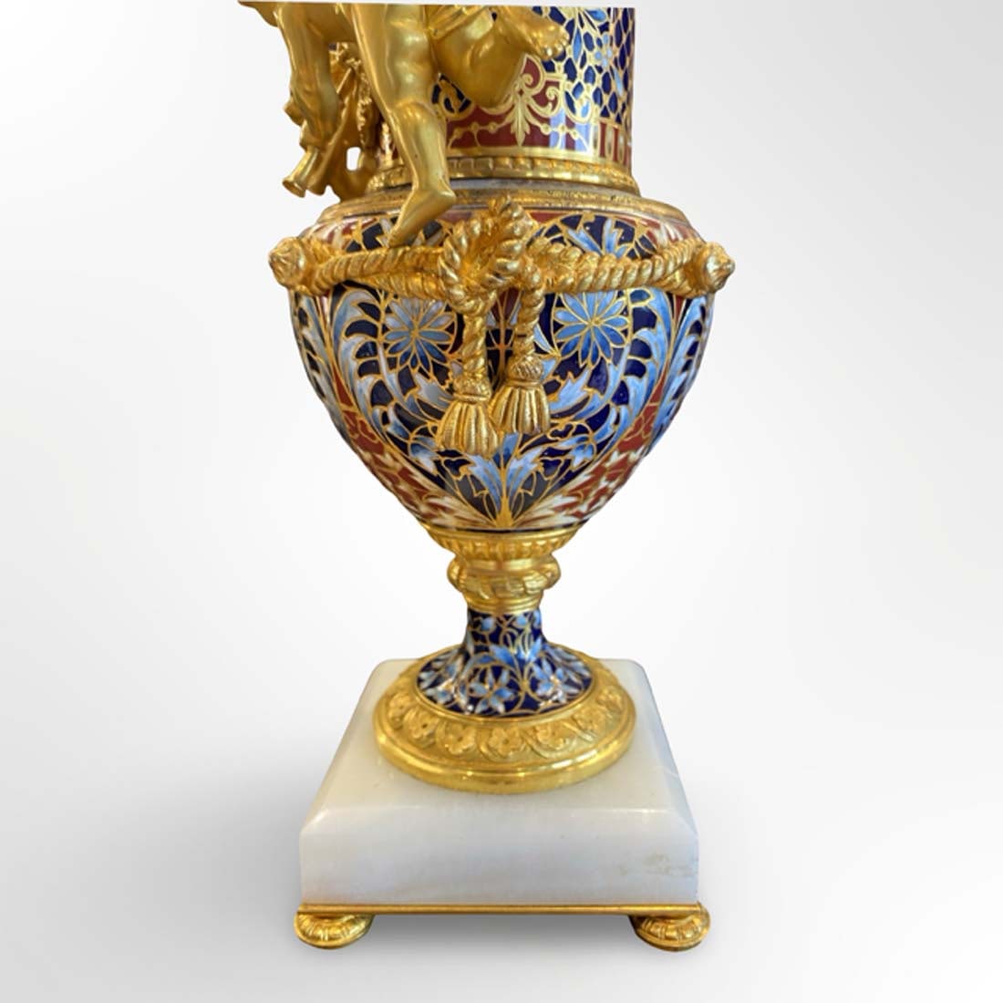 19th C. French Champleve Enamel Figural Bronze Clock Set, Signed - 14