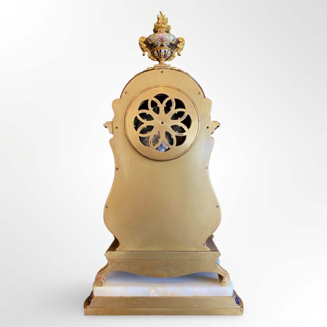 19th C. French Champleve Enamel Figural Bronze Clock Set, Signed - 8