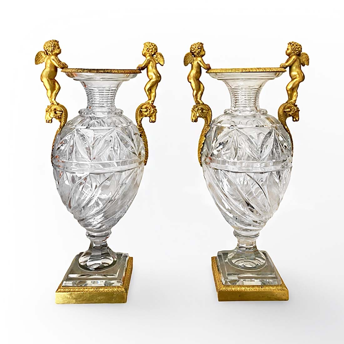 A Pair of 19th C. Russian Imperial Crystal Figural Bronze Vases (1 of 5)