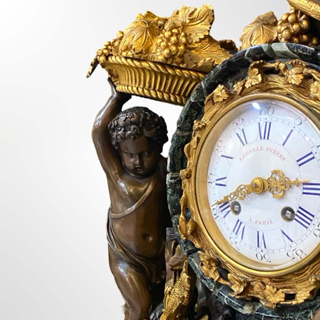 A Monumental 19th C. LEROLLE FRERES Figural Bronze & Marble Clock Set, Signed - 14