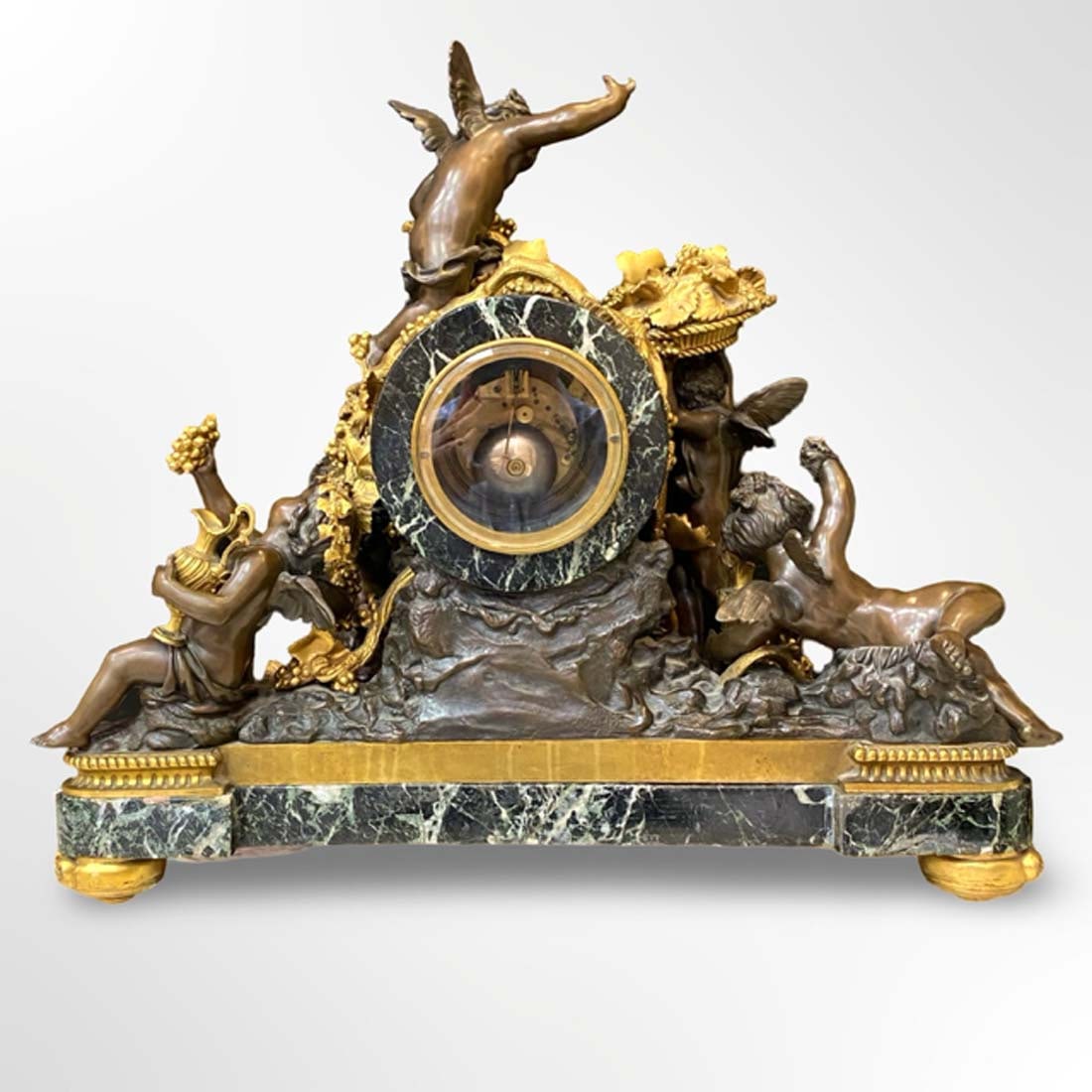 A Monumental 19th C. LEROLLE FRERES Figural Bronze & Marble Clock Set, Signed - 17