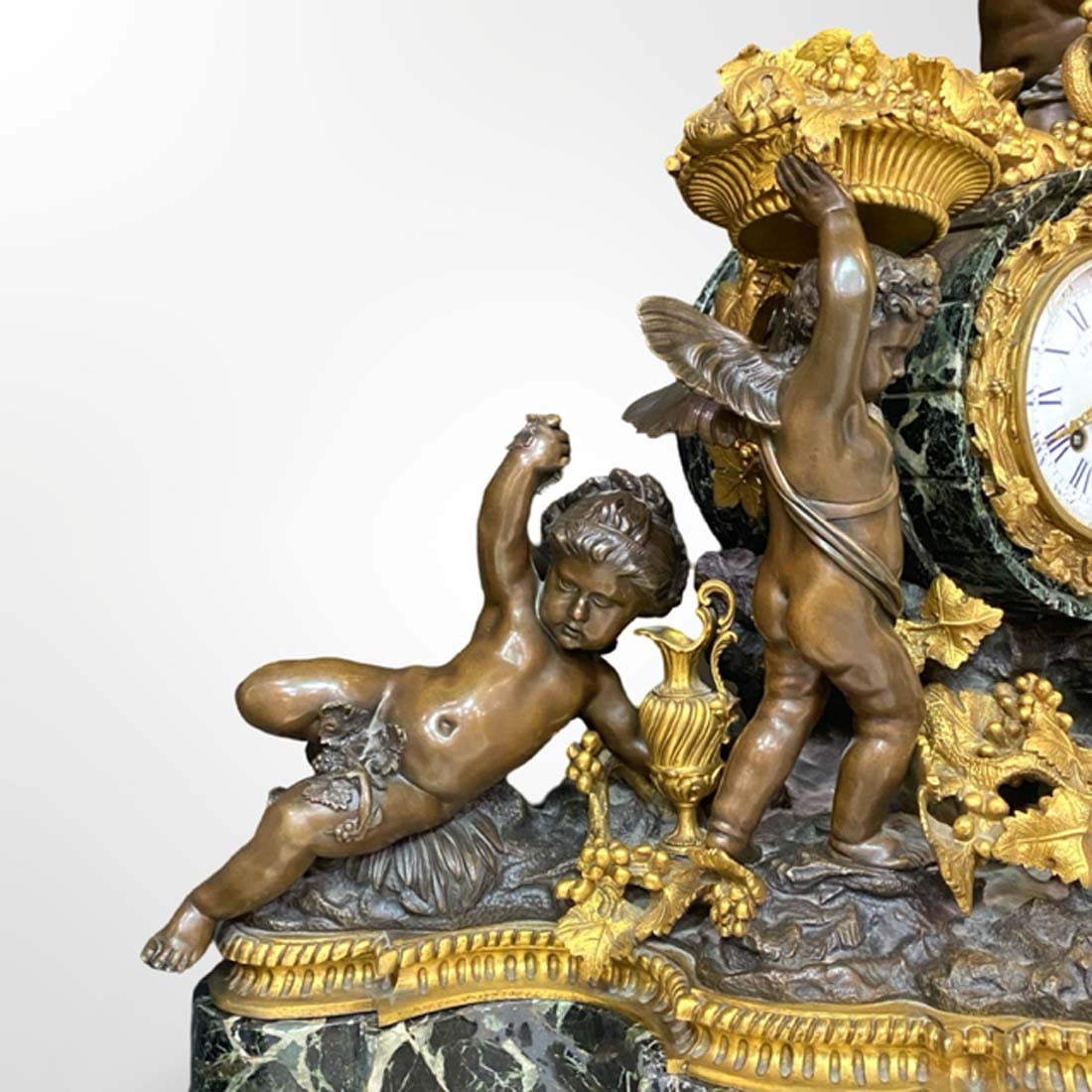A Monumental 19th C. LEROLLE FRERES Figural Bronze & Marble Clock Set, Signed - 18
