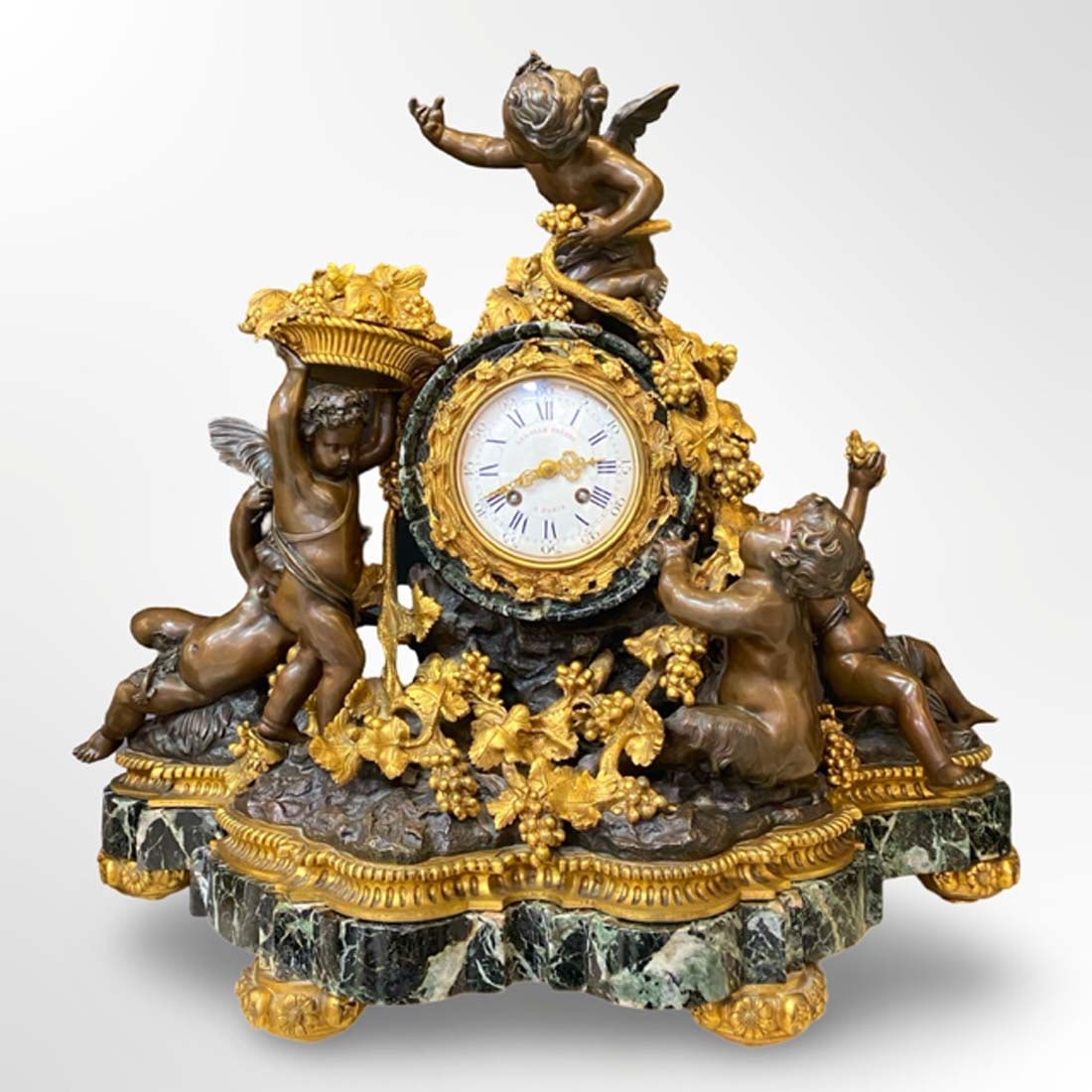 A Monumental 19th C. LEROLLE FRERES Figural Bronze & Marble Clock Set, Signed - 3