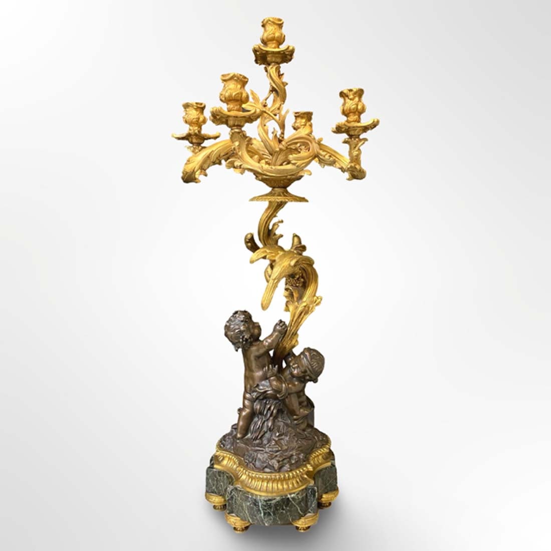 A Monumental 19th C. LEROLLE FRERES Figural Bronze & Marble Clock Set, Signed - 6