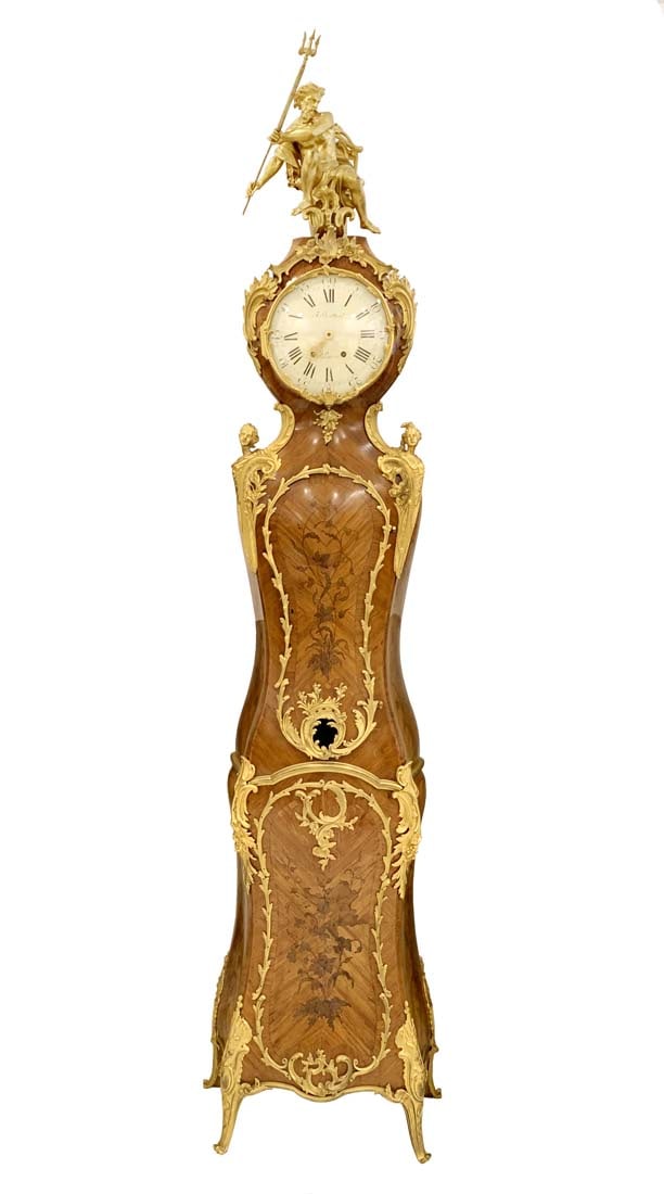 19th C. Louis XV Style Bronze Tulipwood Bois Satine Longcase Clock, F. Linke Signed - 2