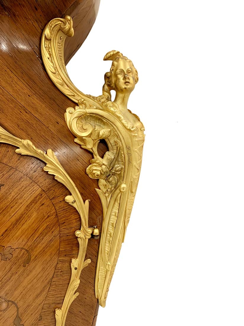 19th C. Louis XV Style Bronze Tulipwood Bois Satine Longcase Clock, F. Linke Signed - 3
