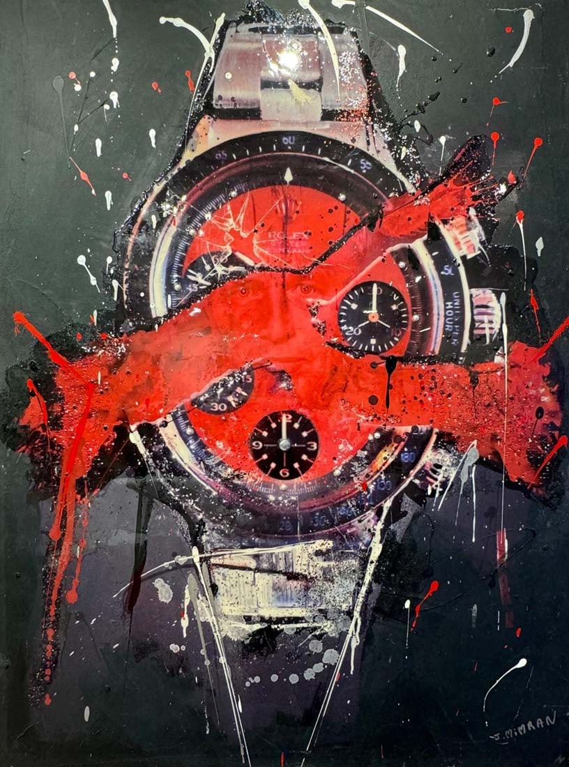 A Large Abstract Art Mixed-Media Painting Signed by J. MIMRAN (1 of 6)