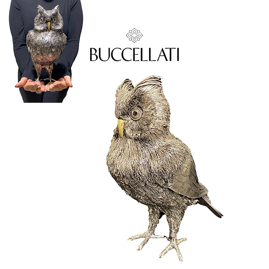 A Large Italian Buccellati Sterling Silver Owl Statue, Signed (1 of 5)
