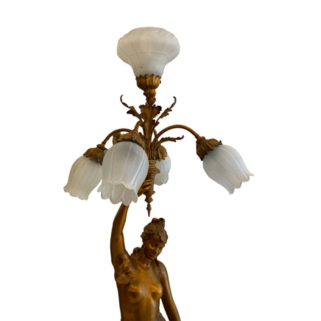 A Large Nymphaia Torchiere/Light Statue on Marble Pedestal - 5