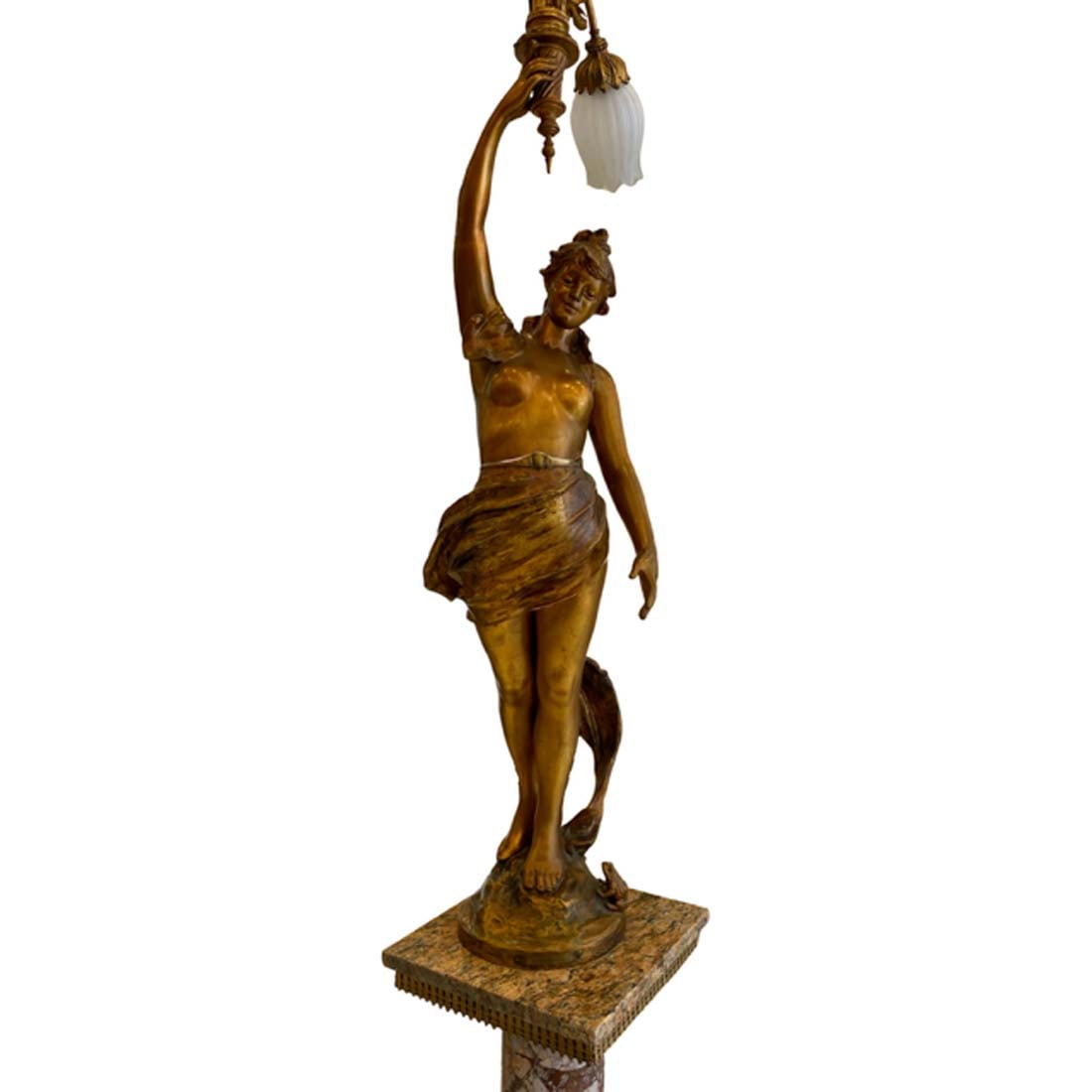 A Large Nymphaia Torchiere/Light Statue on Marble Pedestal - 6
