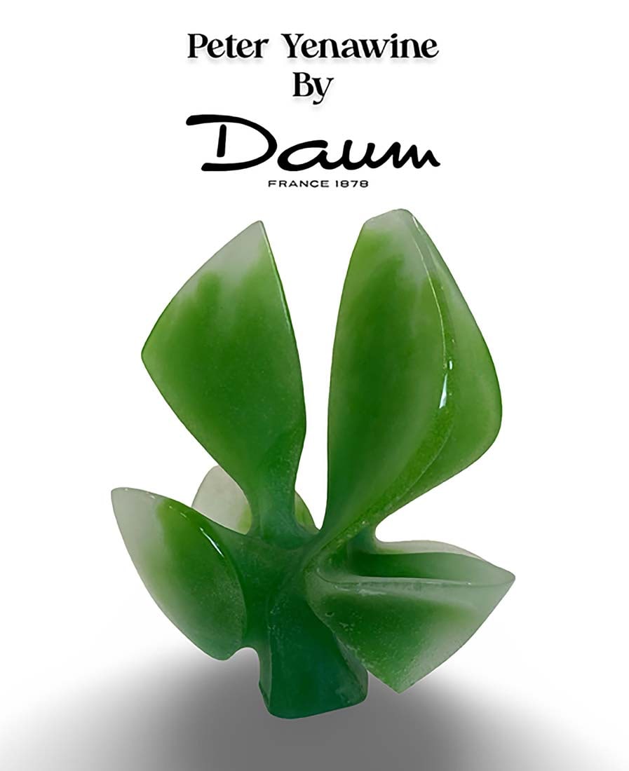A Daum Nancy Pate-De-Verre Green & White Modern Art Glass Sculpture, Signed: A French Daum Nancy Pate-De-Verre Green & White Lost Wax Casting Art Glass Statue, Signed by Peter Yenawine, Limited Edition Numbered (38/100). H 15.25", W 13.25"