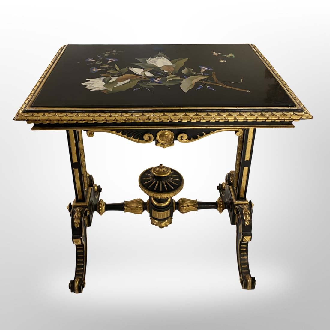 19th C. Italian Giltwood Hand Painted Pietra Dura Table - 3