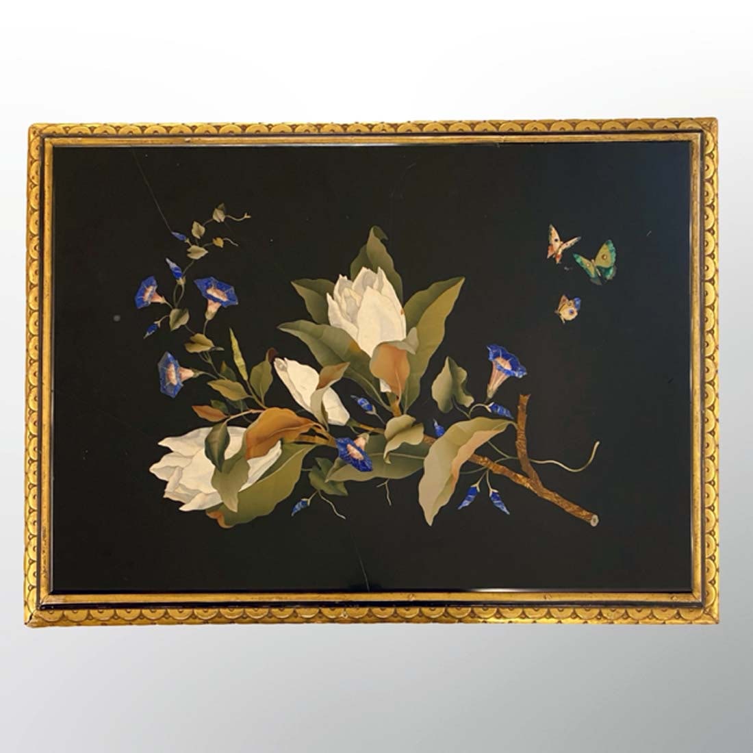 19th C. Italian Giltwood Hand Painted Pietra Dura Table - 6