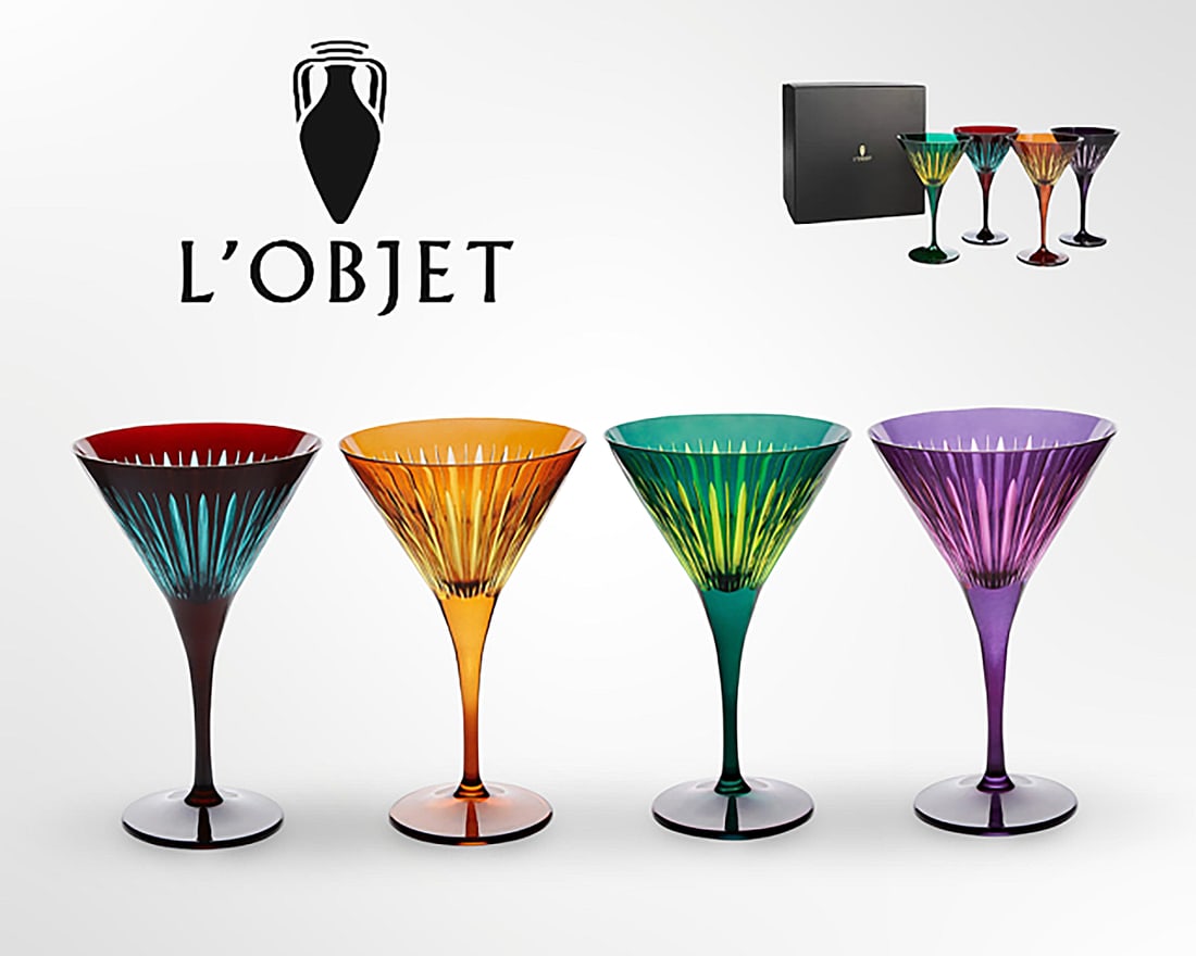 A Set of 4 L'OBJET Assorted Prism Martini Glasses, Signed & Original Box (1 of 6)
