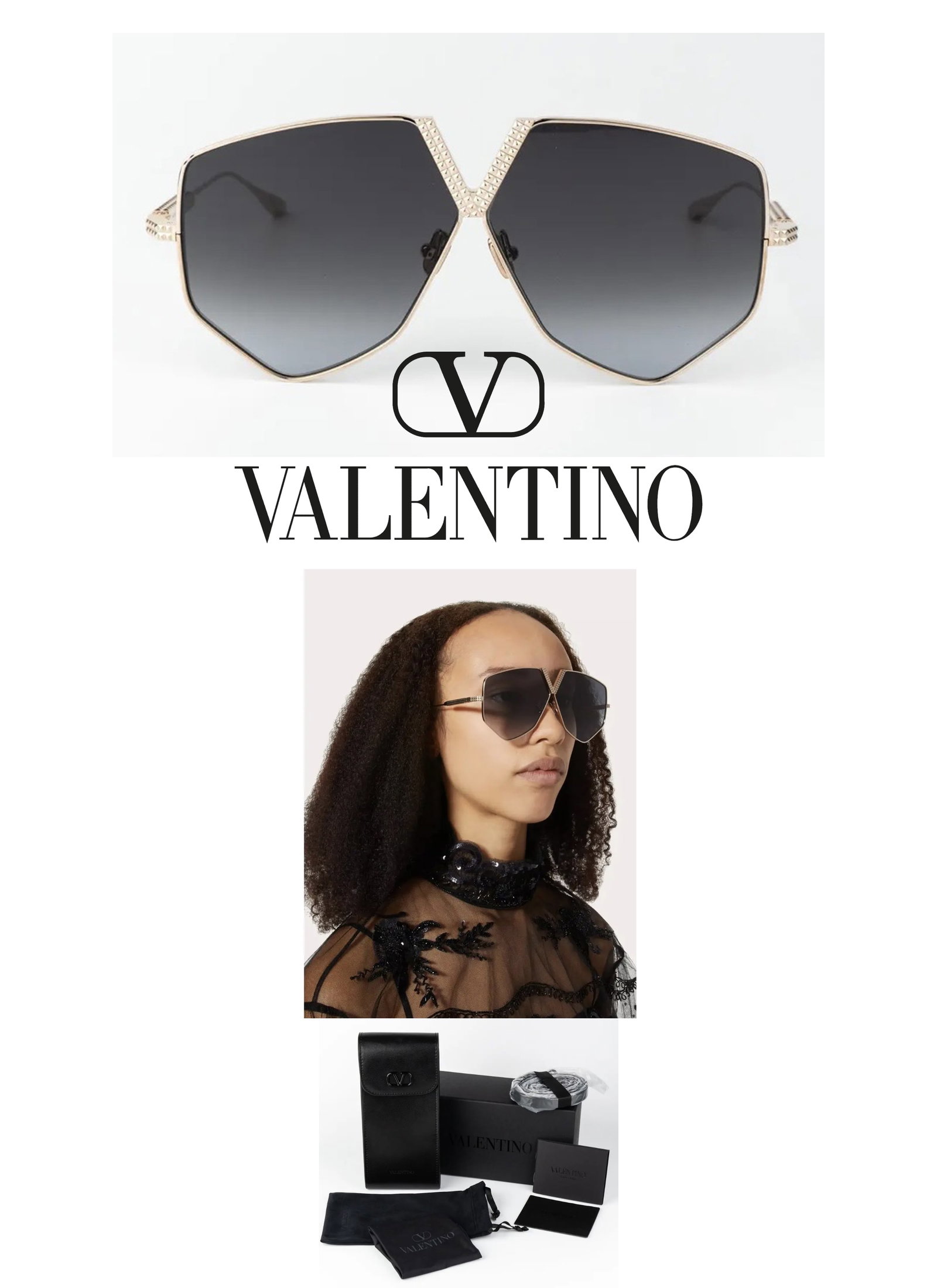 An Authentic NIB Valentino V-Hexagon VLS-115A Women's Gray Titanium Sunglasses (1 of 10)