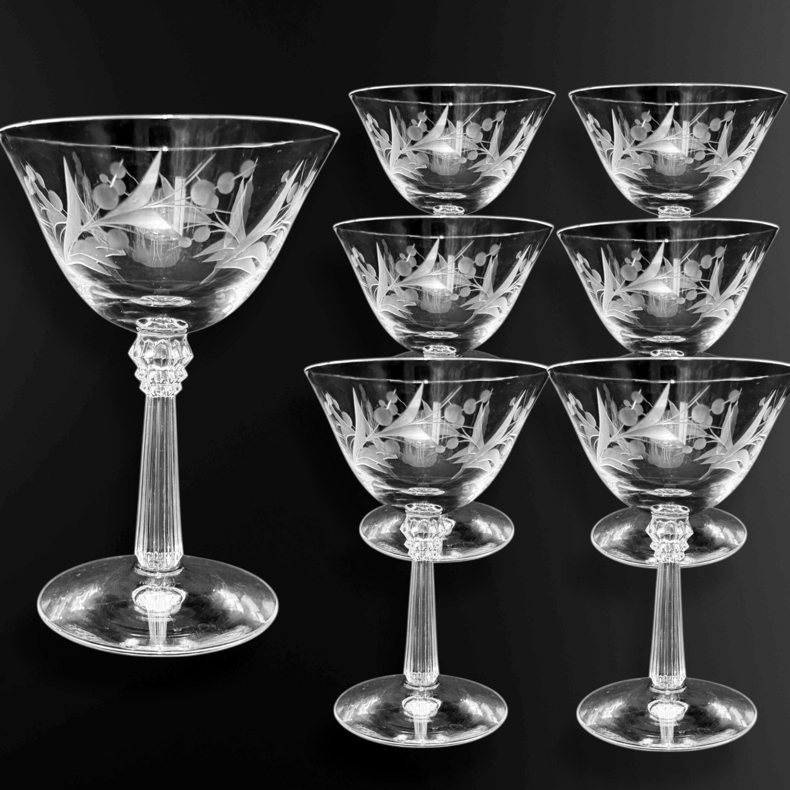 A Set of 6 Vintage Bohemian Crystal Cut Wine Glasses (1 of 6)